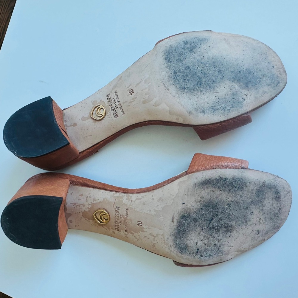 Brother Vellies Brown Leather Slide Mule Heels Size 10 - Picture 8 of 8